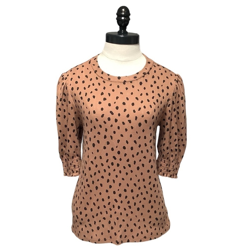 LUCKY BRAND Brown & Black Animal Print Puff Sleeve Pullover - Size S